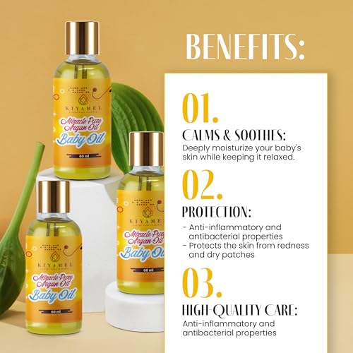 KIYAMEL Miracle Pure Argan Baby Oil Natural Moisturizing Oil with Vitamin E & Omega 6 Fatty Acids, Deep Hydration for Soft Skin, Hair, Face & Nails Nourishing Daily Care for a Healthy and Radiant Glow