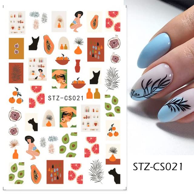 8 Sheets Nail Art Stickers, Abstracted Line Drawing Nails Stickers Designs, Geometric Nail Decals, Heart Love Geometry Ultra-Minimal Style Holiday Stickers, 3D Nail Decorations for Nail Art for Kids