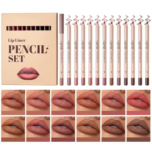 12-Color Matte Velvet Lip Liner Set - Waterproof & Long-Lasting