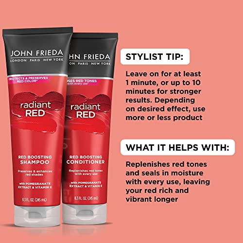 John Frieda Radiant Red, Red Boosting Shampoo, Enhances and Protects Red Tones with Pomegranate Extract and Vitamin E for Natural or Color-Treated Red Hair, 8.3 Oz