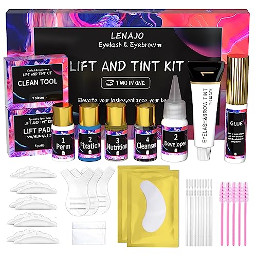 2-in-1 Lash & Brow Kit, Lash Lift, Eyebrow Eyelash Black Color Set, Eyelash Lamination Perm Kit, Professional Semi-Permanent Curling and Styling, Suitable For Beginners, Salon, Home Use