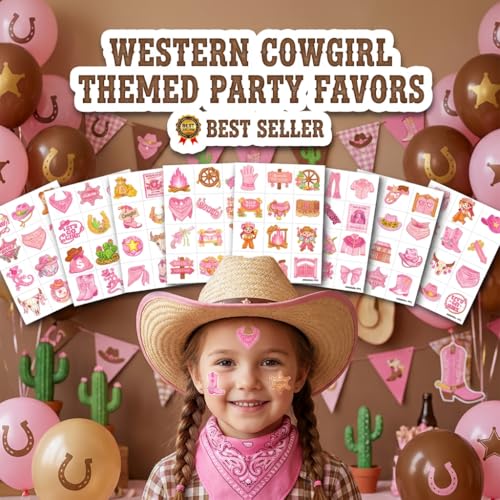 96 Cowgirl Temporary Tattoos for Kids - Western Party Favors