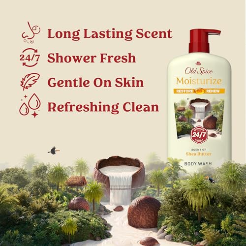 Old Spice Cleansing Body Wash for Men, 24/7 Shower Fresh with Lasting Scent, Restore & Renew, Gentle on Skin, Vitamin B3, Moisturize with Shea Butter Scent, 30 oz (Pack of 4)