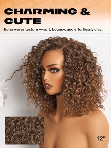 GORGIUS 12-Inch Shaggy Curly Wave Bob Wig - Glueless HD Lace