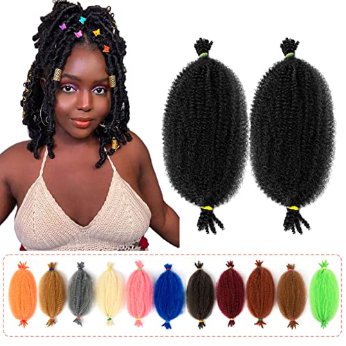 BATISI Afro Twist Braiding Hair 2 Pack 12 Inch Pre-Separated Marley Twist Braiding Hair Pre-fluffed Kinky Twist Hair Afro Spring Twist Hair for Faux Locs Wrapping Hair #1b Black