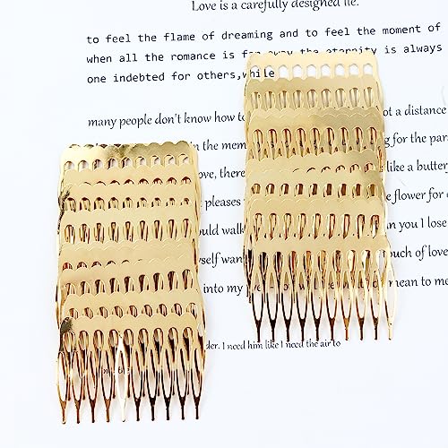 Cinaci 30pcs Small Plain Blank DIY Craft Gold Metal Hair Side Combs Slides with 10 Teeth Wedding Bridal Veil Combs Headpieces French Twist Bun Hair Clips for Women Flower Girls Brides (Gold-30 Pack)