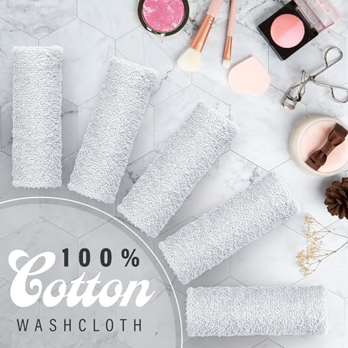 Cotton Washcloths 12x12 in, 10 Pack, Absorbent White