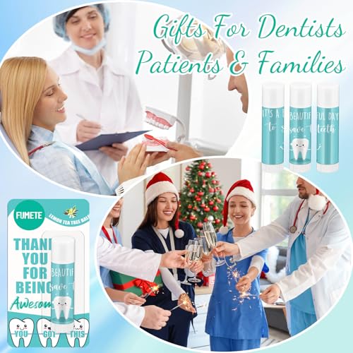 Fumete 24 Sets Dental Assistant Gifts Teeth Lip Balm with Thank You Card Employee Appreciation Gifts Bulk for Women Coworkers Nurse