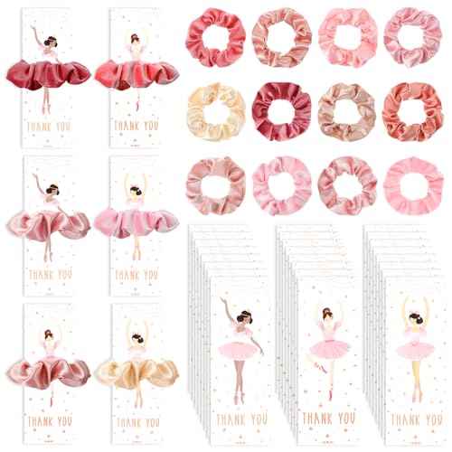 24 Sets Ballerina Party Favors Include 24 Pink Hair Scrunchies 24 Ballet Thank You Cards Ballet Dance Recital Gifts for Girls Ballerina Birthday Party Decorations Supplies