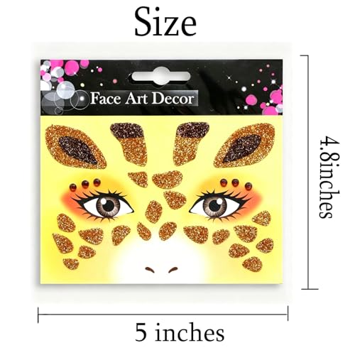 Glitter Giraffe Face Stickers - Temporary Sparkly Makeup Art Decals