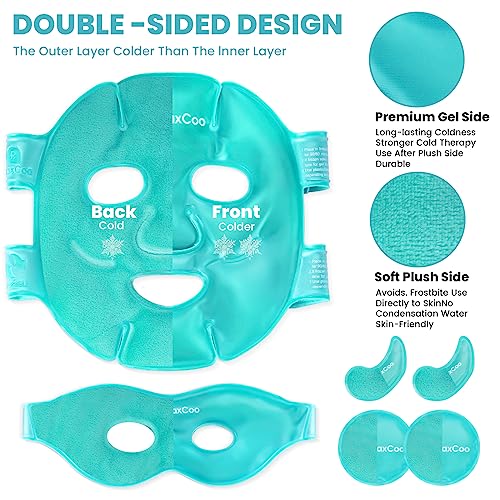 RelaxCoo Ice Face Eye Mask for Dark Circles and Puffiness Cold Warm Compress, Gel Cold Cooling Face Mask Package for Women and Men, Migraines, Headache, Stress and Relaxation