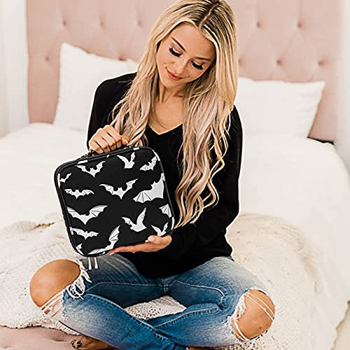 9CH Goth Makeup Organizer Bag, Halloween Makeup Bags Large Cosmetic Bag with Adjustable Dividers Portable Bat Cosmetic Case for Make up Brushes Toiletry Jewelry£¨Black Bats£©