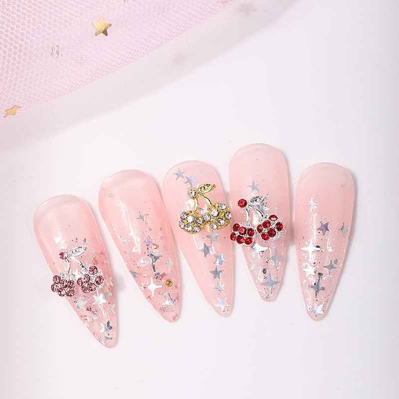 CUBLIVE 24PCS Nail Charms Y2k Alloy Nail Art Rhinestone Charms 3D Heart Bow Butterfly Charm with Rhinestones Cherry Nail Gems Shiny Jewelry Nail Decorations Accessories Supplies (SG)