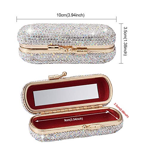 Lipstick Case Holder with Mirror & Rhinestone Design