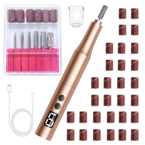 Cordless Nail Drill Kit with 5 Metal Bits & Sanding Bands for Gel & Acrylic Nails