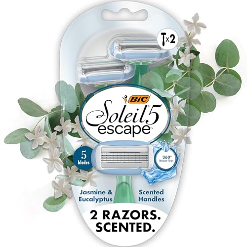 BIC Soleil 5 Escape Scented Women's Disposable Razors, 5 Blades, Comfortable Shave, Jasmine & Eucalyptus Scented Handle Shaving Razors for Women, 2 Count