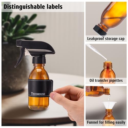 Tecohouse Amber Glass Spray Bottles 4 OZ, 2 Pack - UV Protected, Refillable, Eco-Friendly