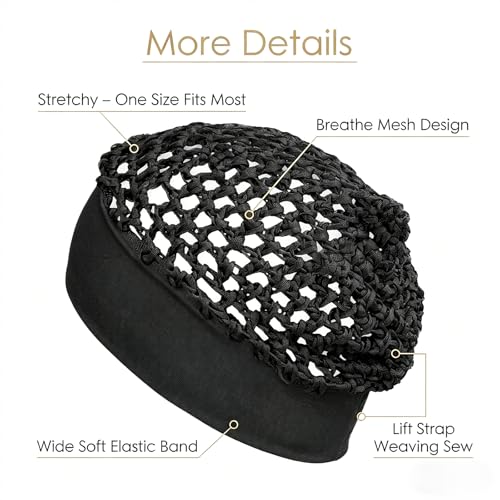 Chedin Mesh Hair Net with Wide Band, Black | Hair Protection | 2 Pack
