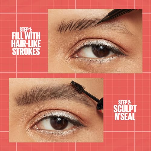 Maybelline Build-A-Brow 2-in-1 Brow Pen and Sealing Eyebrow Gel, Eyebrow Makeup for Real-Looking, Fuller Brows, Ash Brown, 1 Count