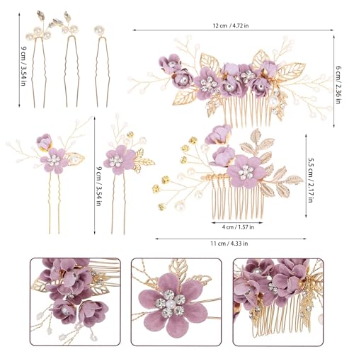 10 Piece Purple Floral Hair Comb & Pin Set for Weddings