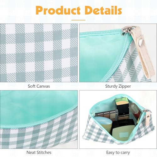 Gingham Makeup Bags - 2 Pack Green Checkered Cosmetic Pouch