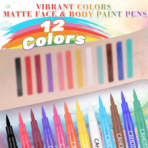 12 Color Waterproof Face Body Paint Markers - Matte Temporary Tattoo Pen