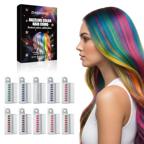 10-Color Hair Chalk Comb Set - Temporary Washable Hair Dye