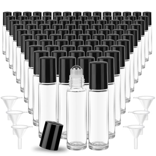 AHANDMAKER 150pcs Glass Roller Bottles 10ml Essential Oil Rollerball Leak Proof Travel Size Roll On Bottle with 6Pcs Funnel for DIY Aromatherapy Massage Holiday Gifts Decoration
