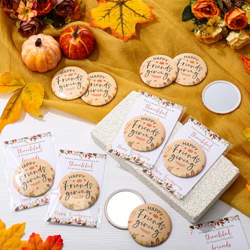 12 Sets Happy Thanksgiving Gifts Friendsgiving Pocket Mirror with Cards for Women Thanksgiving Party Favors Friendsgiving Decorations Thank You Gift for Guest Coworker Teacher Nurse (Classic)
