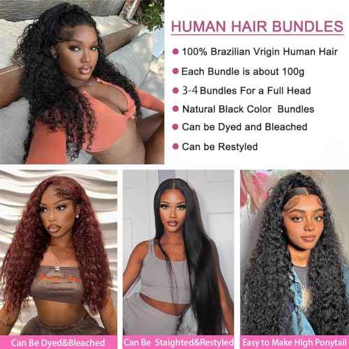 Deep Wave Human Hair Bundles Water Wave Brazilian Curly Human Hair Extensions 3 Bundles 18 18 18 Inch 100% Unprocessed Wet and Wavy for Black Women