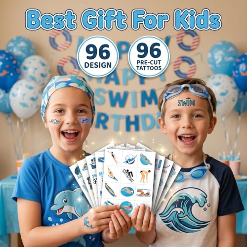 96PCS Swim Team Temporary Tattoos for Kids - 8 Sheets