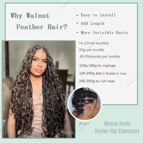 Deep Wave Crochet Human Hair Extensions Walnut #30 16 Inch Natural Braid Bundles