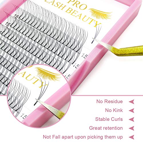 Premade Fans Eyelash Extensions 3D-C-0.10-16 Short Stem Premade Volume Eyelash Extensions 9 to 20 mm Pre made Lash Fans 3D 5D 7D Volume Lash Extensions .07 .10 C D Curl(3D-C-0.10,16mm)