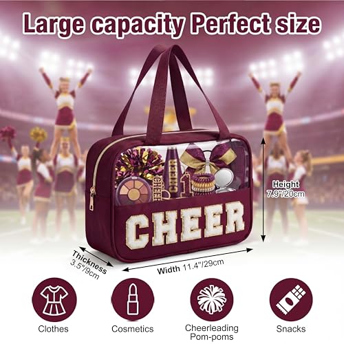 Cheer Makeup Bag with Chenille Letters - Clear Cosmetic Pouch for Cheerleaders