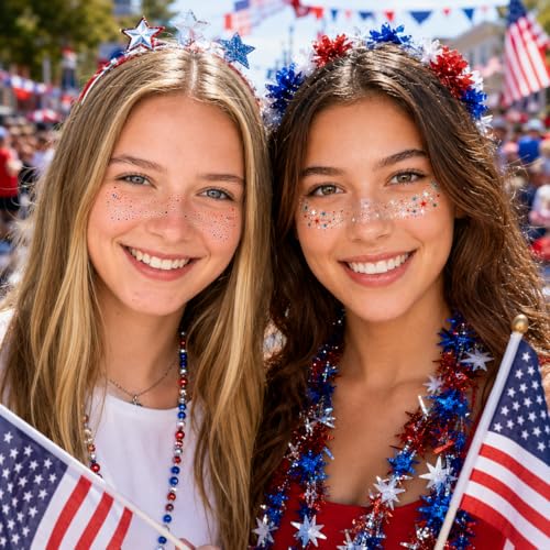 Patriotic Glitter Freckle Tattoos - 10pc Kit + Remover Wipes