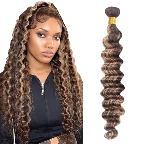 P4613 Deep Wave Human Hair Bundle 32" Ombre Brown Blonde