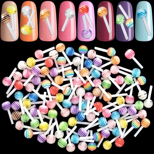 Joez Wonderful 100pcs Lollipop Candy Nail Charms, Kawaii 3D Nail Art Charm for Design, Mini Cute Sugar Colorful Acrylic Decoration Nail Supplies Accessories for Craft Valentines Christmas