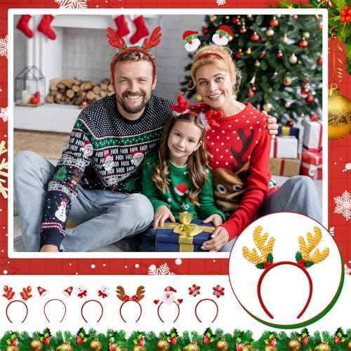 Giegxin 64 Pcs Christmas Headbands Holiday Headbands Santa Reindeer Antlers Christmas Accessories Head Hat Toppers for Adults Party Favors, 36 Designs