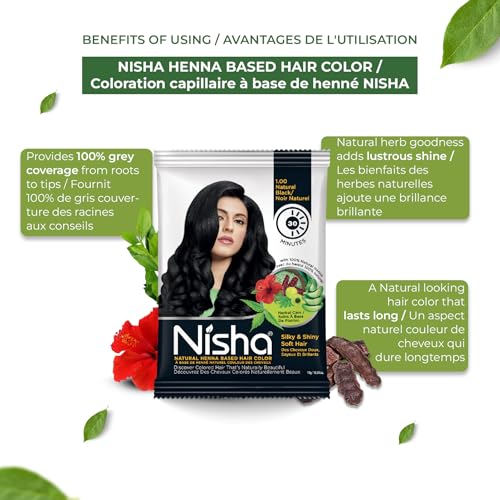 Nisha Natural Henna Hair Color Black - Pack of 10 (10g Each) | Herbal Hair Dye