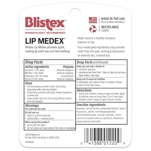 Blistex Lip Medex Medicated Lip Balm, 0.25 oz, 3-Pack