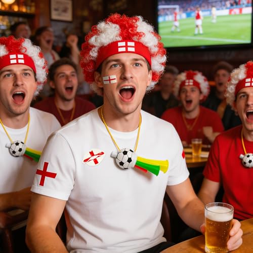 World Cup Soccer Fan Afro Wig Kit with Tattoos & Horn