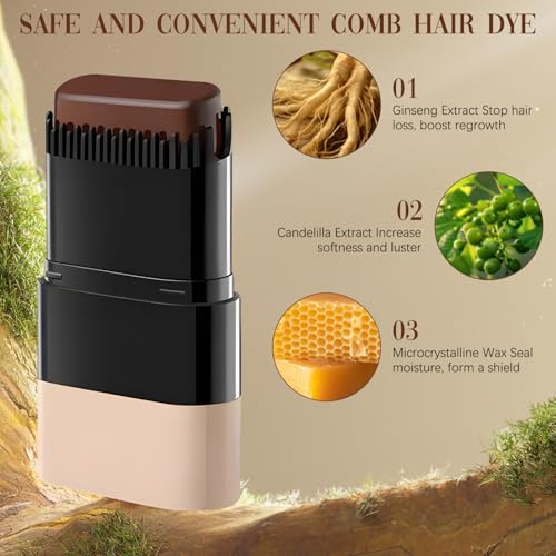 Chinosuo 2-in-1 Hair Color Stick & Comb for Root Touch-Up, Waterproof & Sweat-Proof, Natural Safe Ingredients, Easy to Use for Gray Hair