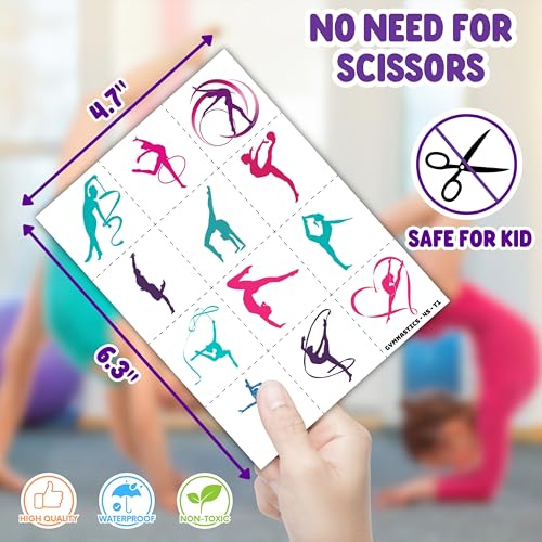 72PCS Gymnastics Party Favors - 48 Tattoos & 24 Slap Bracelets, Perfect for Gymnastics-Themed Birthdays, School Prizes, and Christmas Rewards for Kids