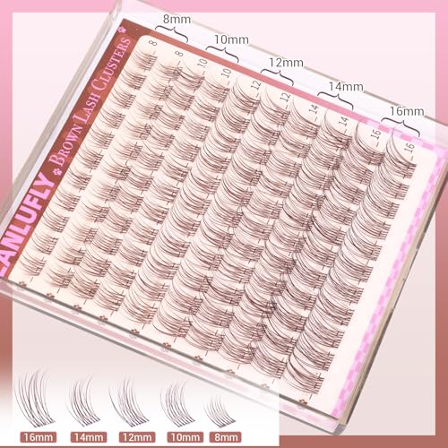 Brown Lash Clusters Kit Natural Dark Brown Eyelash Clusters Wispy Lash Extension Kit Brown Cluster Eyelash Extensions Kit 8-16MM DIY Individual Lashes with Lash Bond and Seal Tweezers by ZANLUFLY