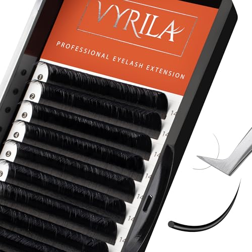 Eyelash Extension-VYRILA Cashmere Volume Lash Extensions D CC Curl 0.03-0.05mm thickness,Matte Black Soft Individual Lashes, Professional Lash Supplies for Eyelash Tech (D 0.05 14mm)