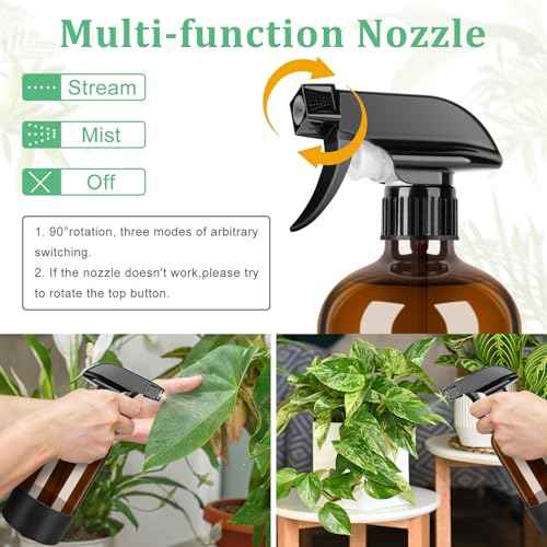 Amber Glass Spray Bottles 3 Pack, 17 oz/500 ml Glass Spray Bottles for Cleaning, Plants, Essential Oils, Hair Care, Refillable Empty Spray Bottle with Adjustable Nozzle for Squirt and Mist