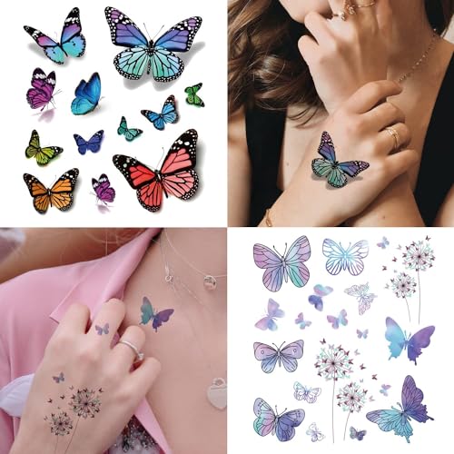 Cerlaza 3D Butterfly Tattoos Temporary, 120 Styles Butterfly Tattoos Stickers for Women and Girls, Realistic Semi Permanent Fake Tattoo for Adults, Butterflies Party Decorations