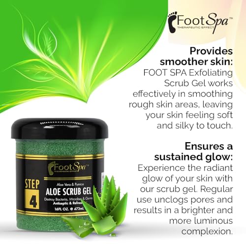 FOOT SPA - Exfoliating Scrub Gel, 16 Oz - Manicure, Pedicure and Body Exfoliator Infused with Aloe Vera and Salicylic Acid - Glow, Polish, Smooth and Moisture Skin - Body, Hand and Foot