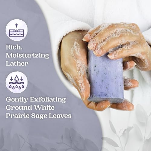 Amish Farms Sage Soap Bar, Original Recipe with Bentonite Clay, Lavender Scent ? Handmade in USA, Face & Body Soap Scrub, No Parabens, No SLS, Gentle for Sensitive Skin (4 Bars)