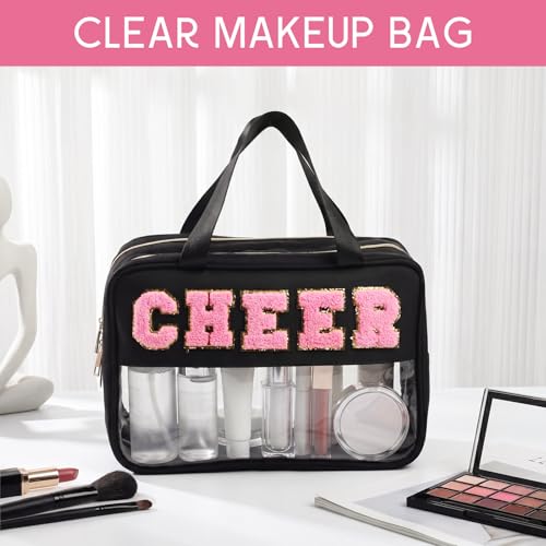 Cheer Makeup Bag with Chenille Letters - Waterproof Travel Organizer